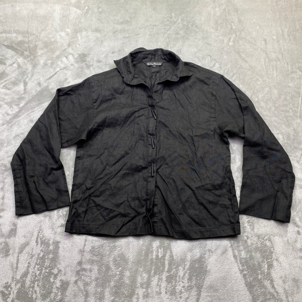 Courtney Washington Black 100% Linen Toggle Button Front‎ & Back Shirt Womens XS
